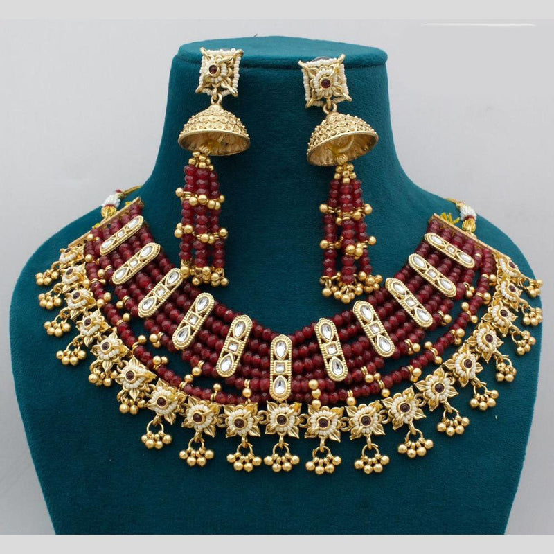 JCM Gold Plated Pota Stone And Pearls Necklace Set