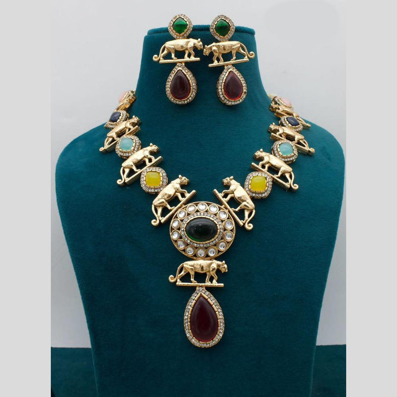 JCM Gold Plated Pota Stone Sabyasachi Style Necklace Set