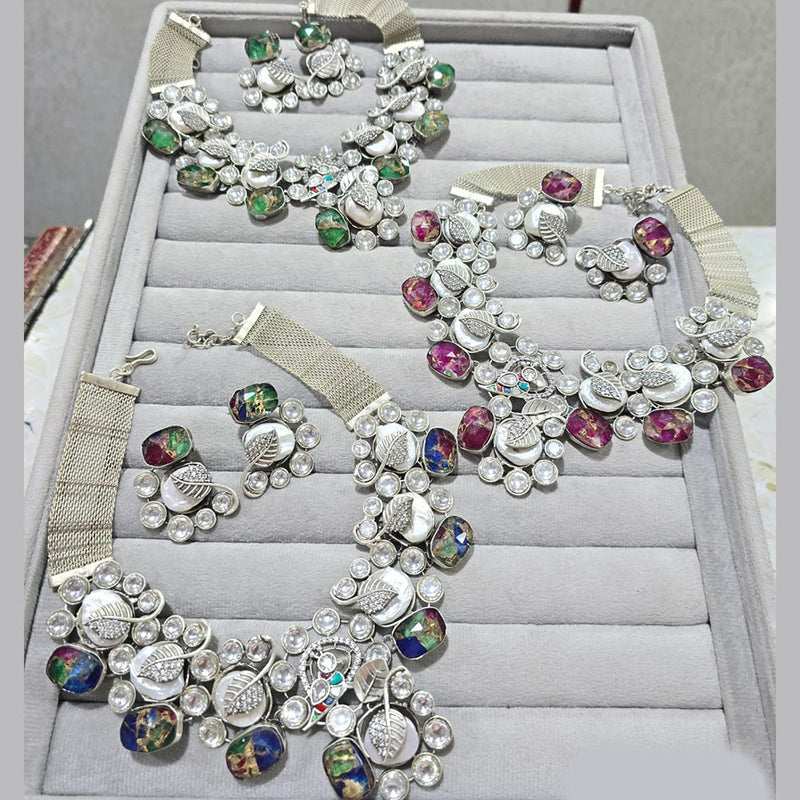 JCM Silver Plated Druzy Crystal Stone Necklace Set