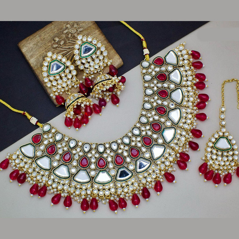 JCM Gold Plated Kundan Stone And Beads Necklace Set