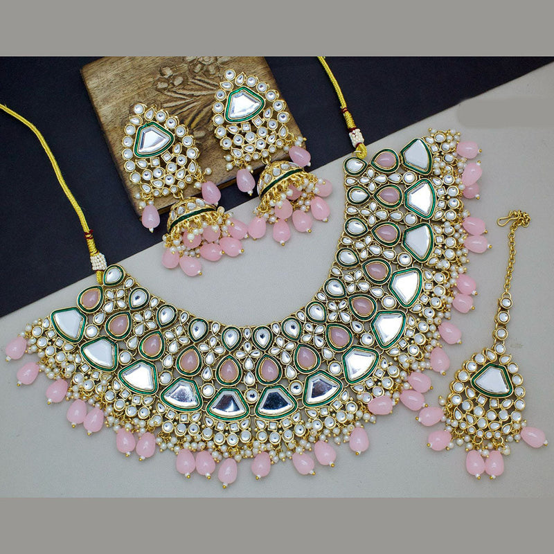 JCM Gold Plated Kundan Stone And Beads Necklace Set