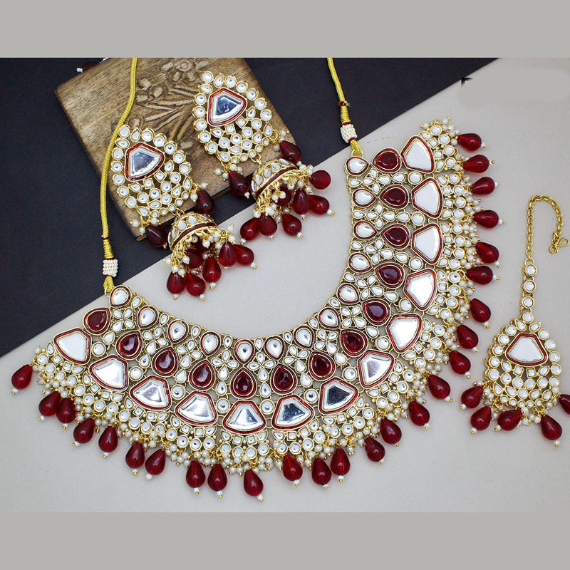 JCM Gold Plated Kundan Stone And Beads Necklace Set