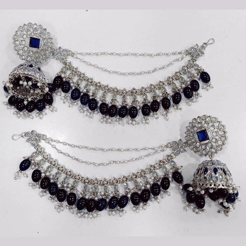 JCM  Silver Crystal Stone And Pearls Jhumki