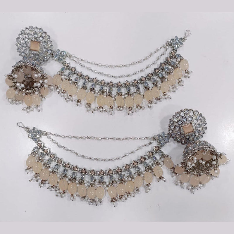 JCM  Silver Crystal Stone And Pearls Jhumki