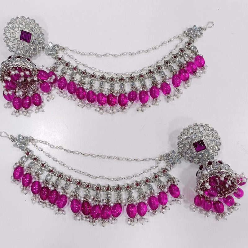 JCM  Silver Crystal Stone And Pearls Jhumki