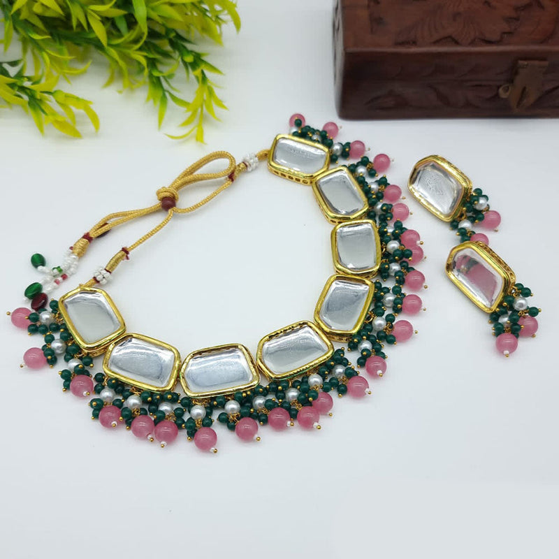 JCM Gold Plated Kundan Stone And Beads Necklace Set