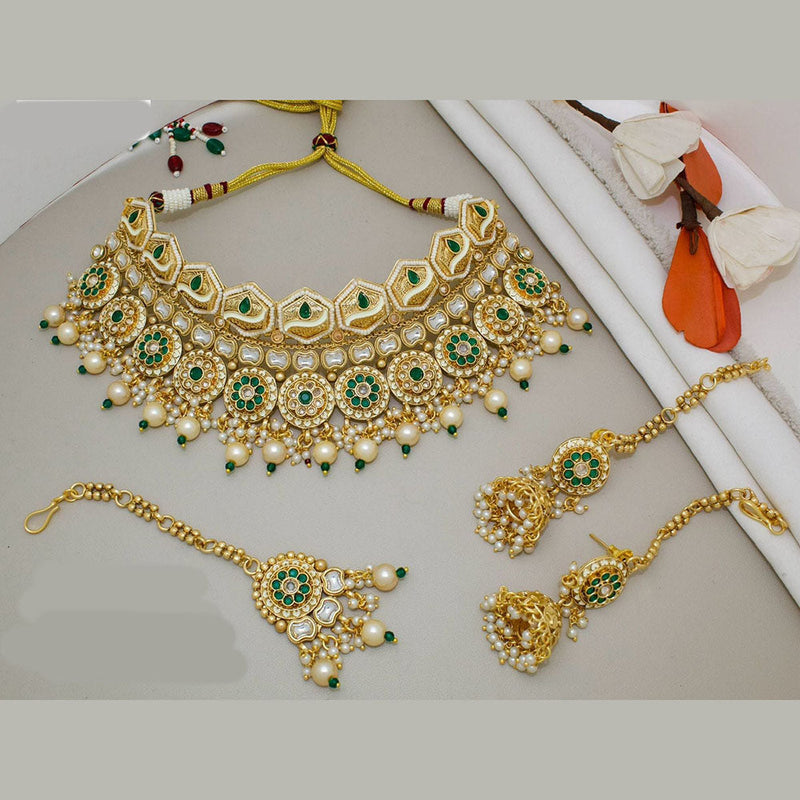 JCM Gold Plated Kundan Stone And Meenakari Necklace Set