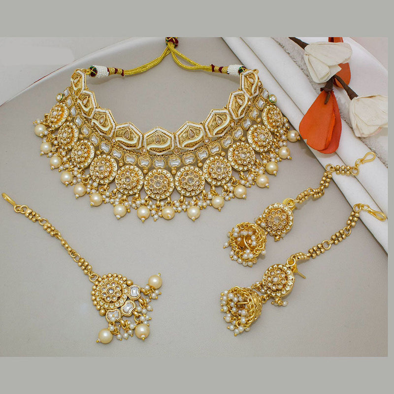 JCM Gold Plated Kundan Stone And Meenakari Necklace Set