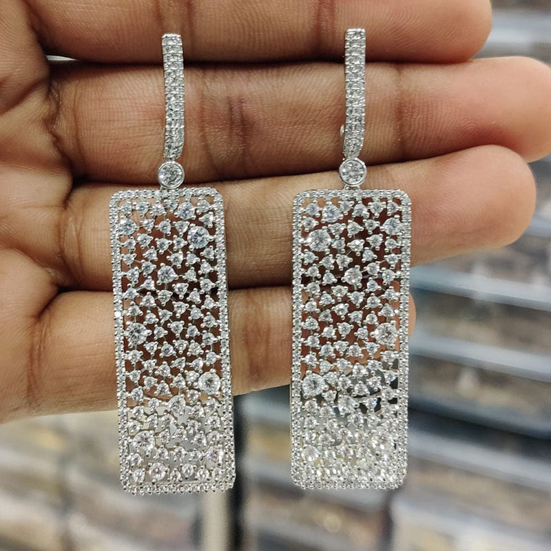 JCM Silver Plated American Diamond Dangler Earrings