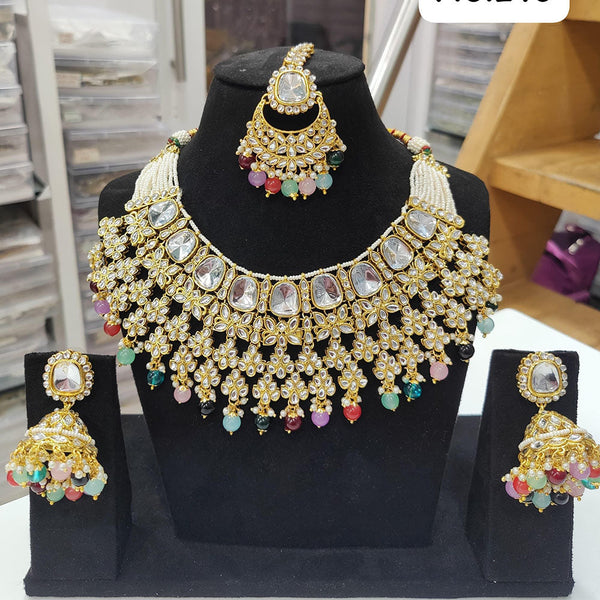 JCM Gold Plated Kundan Stone Pearls And Beads Necklace Set