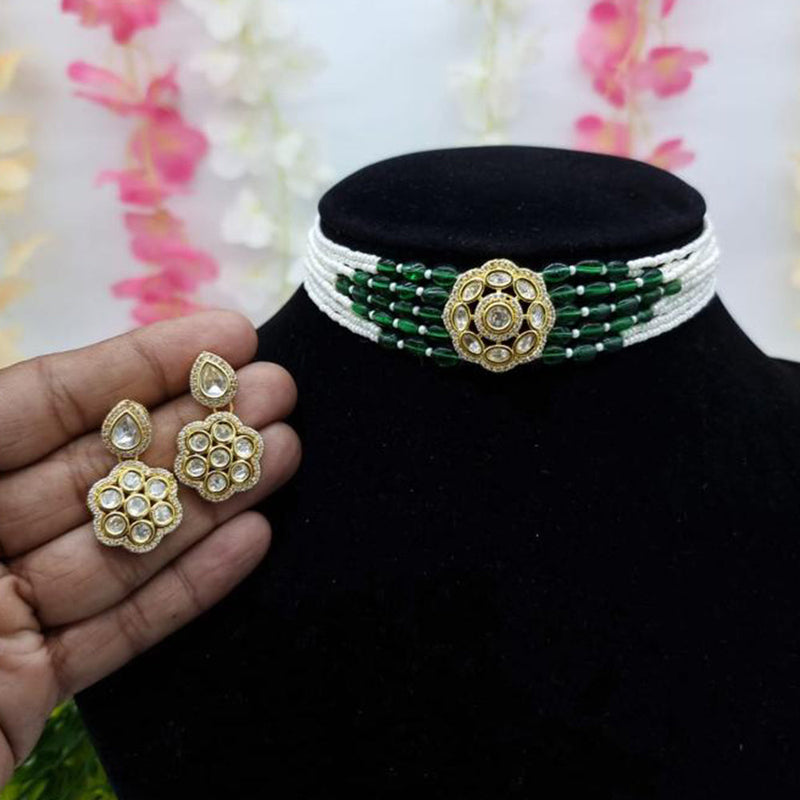 JCM Gold Plated Polki Kundan Stone And Pearls Choker Necklace Set