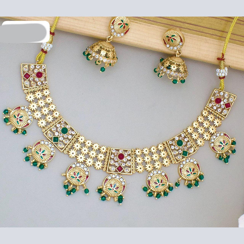 JCM Gold Plated Pota Stone And Meenakari Beads Necklace Set