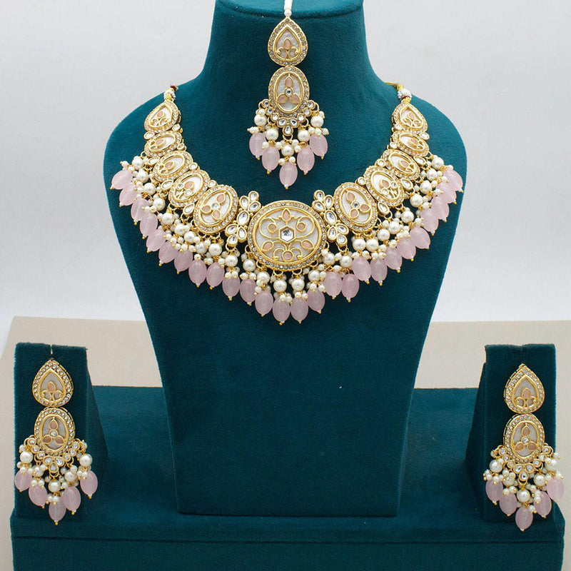 JCM Gold Plated Kundan Stone And Beads Necklace Set