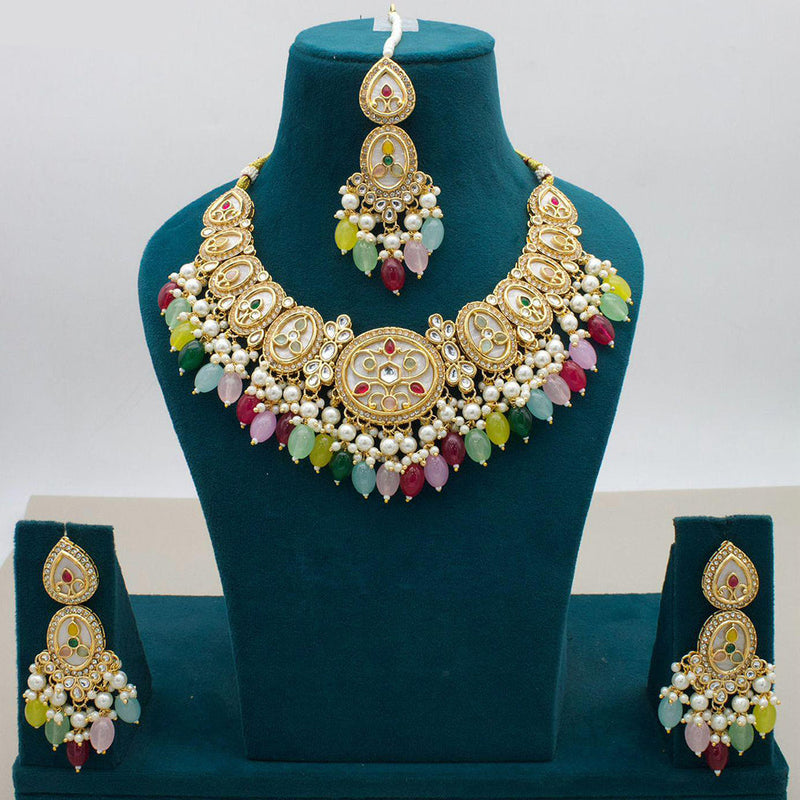 JCM Gold Plated Kundan Stone And Beads Necklace Set