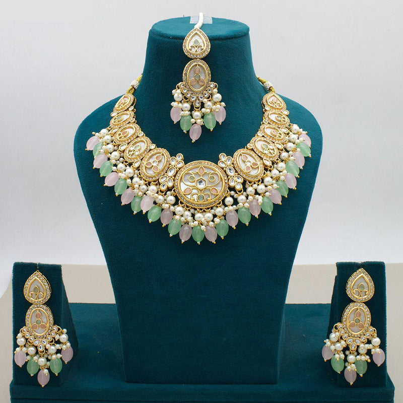 JCM Gold Plated Kundan Stone And Beads Necklace Set