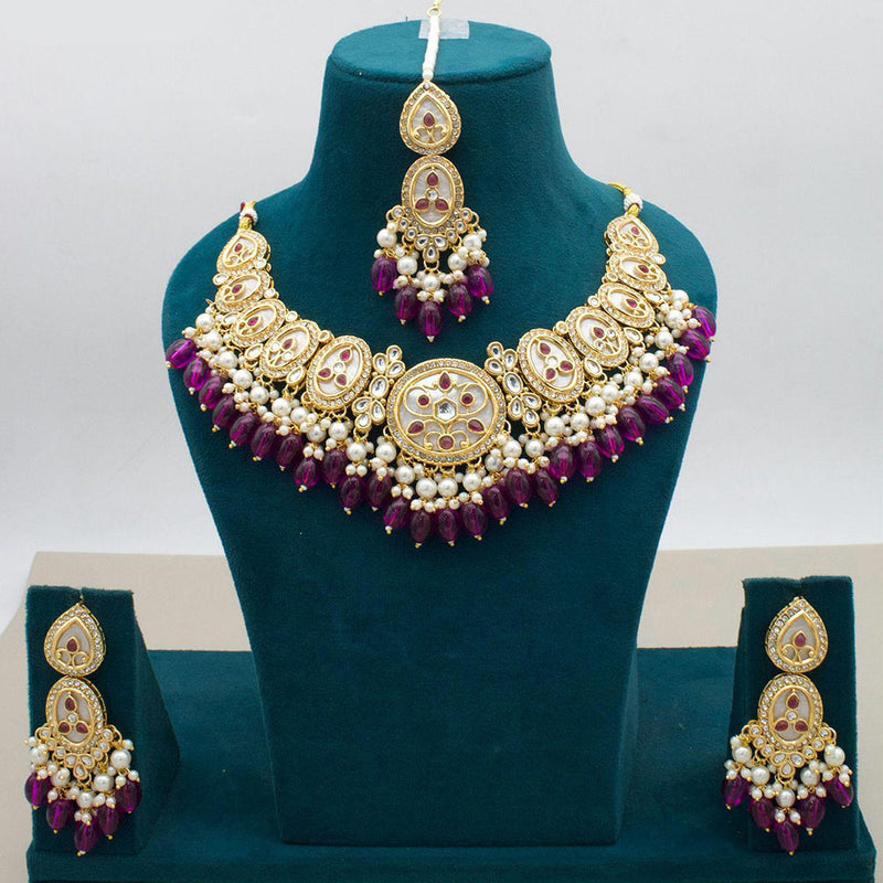 JCM Gold Plated Kundan Stone And Beads Necklace Set