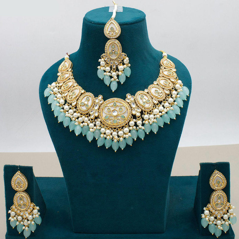 JCM Gold Plated Kundan Stone And Beads Necklace Set