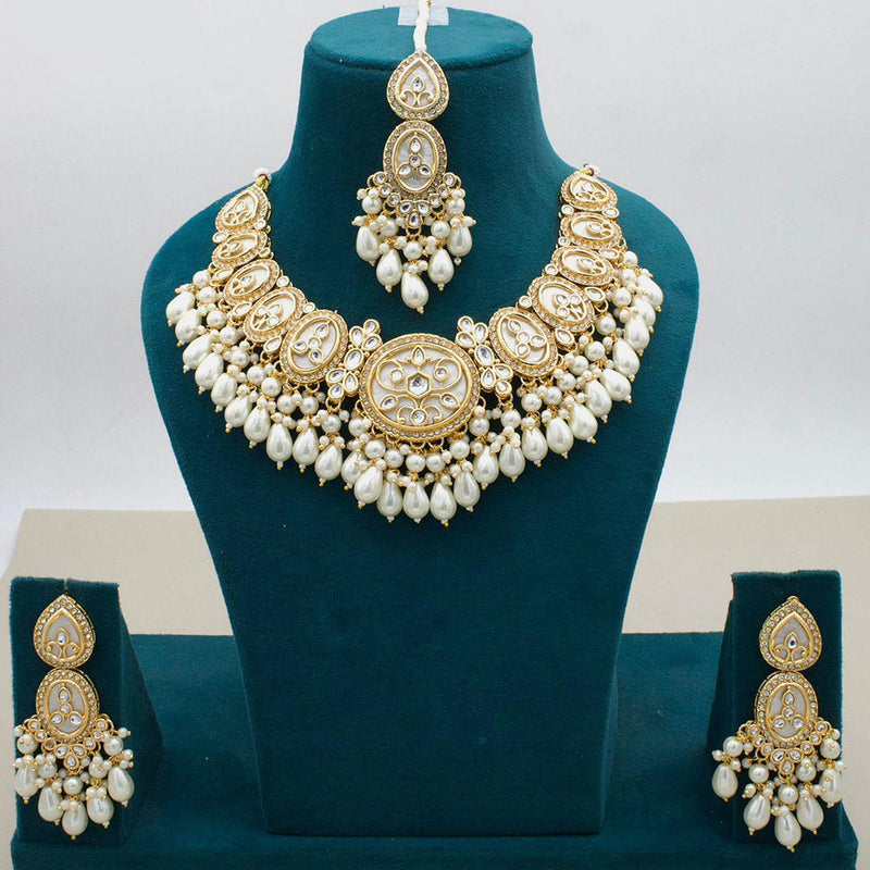 JCM Gold Plated Kundan Stone And Beads Necklace Set