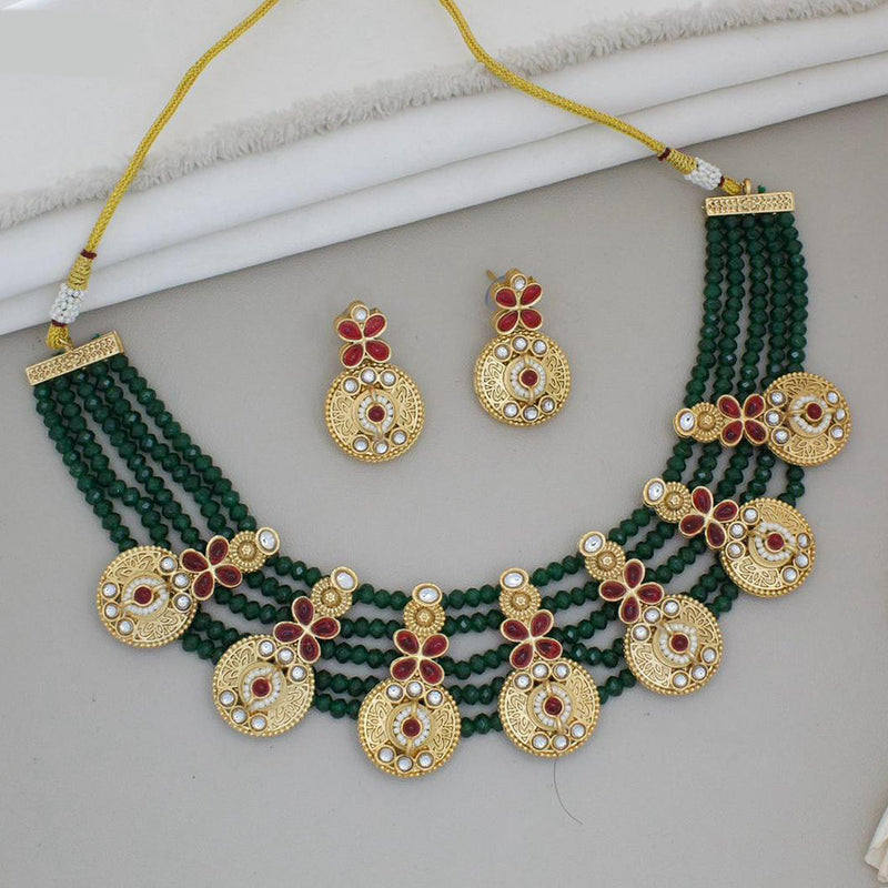 JCM Gold Plated Kundan Stone And Beads Necklace Set