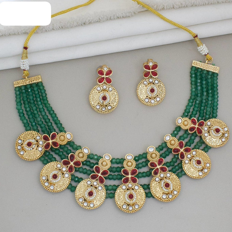 JCM Gold Plated Kundan Stone And Beads Necklace Set