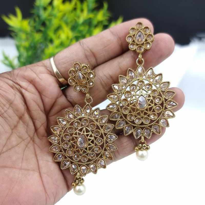 JCM Gold Plated Crystal Stone And Beads Dangler Earrings