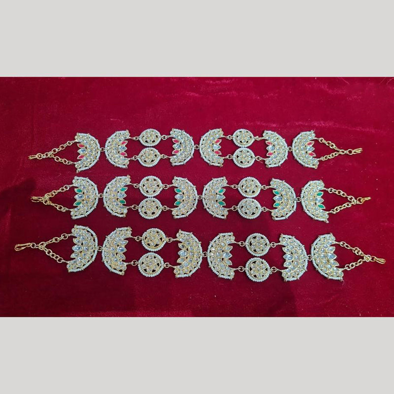 JCM Gold Plated Kundan Stone And Pearls Sheeshphool