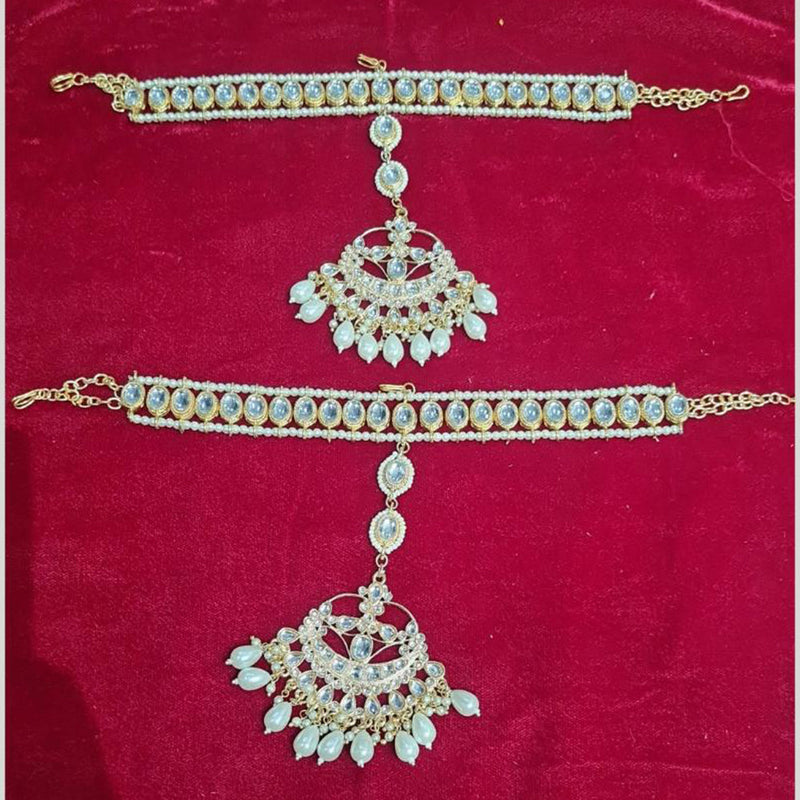 JCM Gold Plated Kundan Stone And Pearls Damini Maangtikka