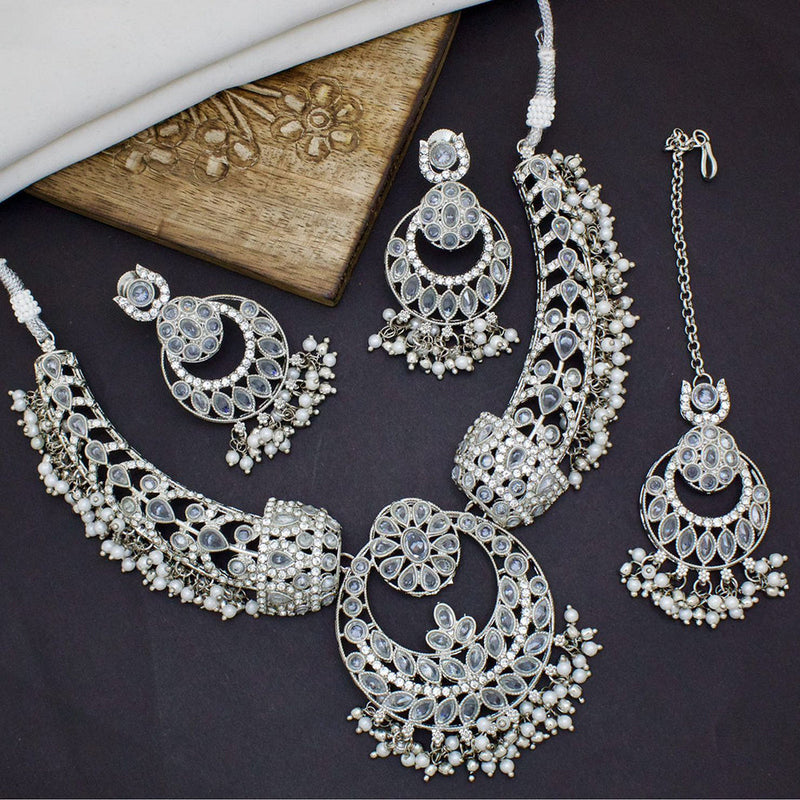 JCM Jewellery Silver Plated Crystal Stone And Pearl Necklace Set