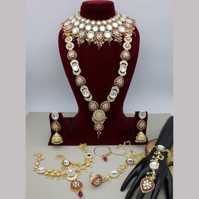 JCM Gold Plated Kundan Stone Pearls And Beads Bridal Set