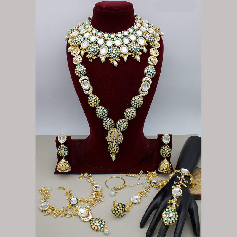 JCM Gold Plated Kundan Stone Pearls And Beads Bridal Set