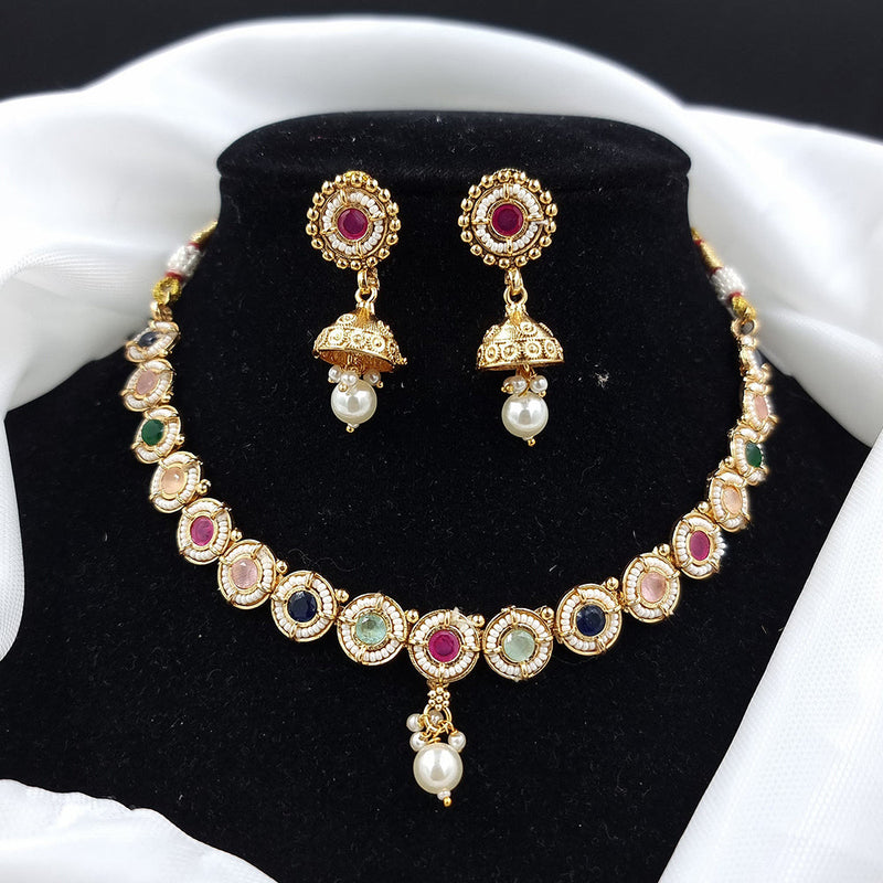 JCM Gold Plated Pota Stone And Pearls Necklace Set