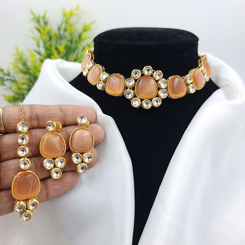 JCM Gold Plated Kundan Stone Choker Necklace Set