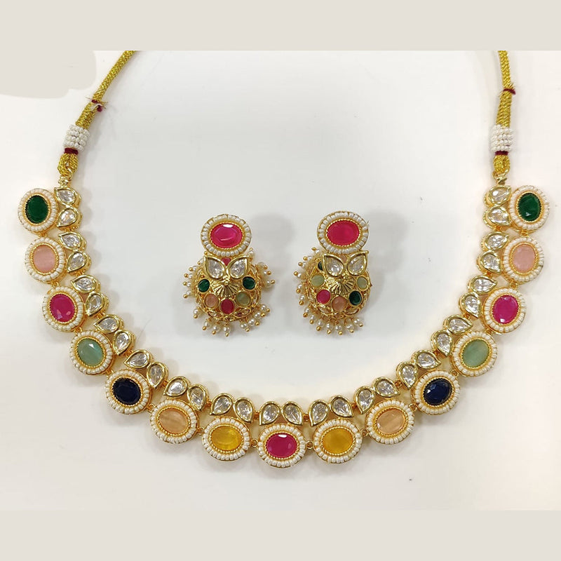 JCM Gold Plated Pota Stone And Pearls Necklace Set