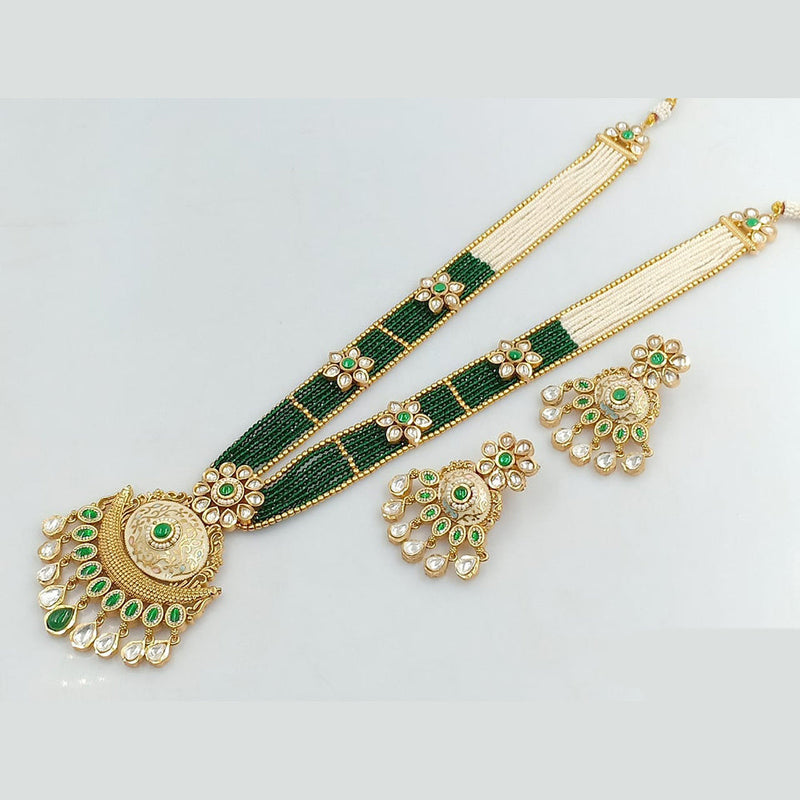 JCM Gold Plated Kundan Stone And Pearls Long Necklace Set