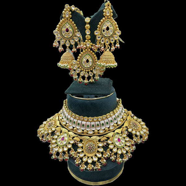 JCM Gold Plated Kundan Stone And Pearls Choker Necklace Set