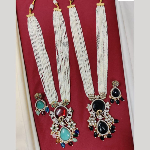 JCM Gold Plated Kundan Stone And Beads Long Necklace Set