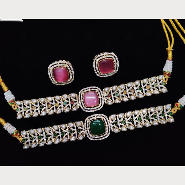 JCM Gold Plated Polki Kundan Choker Necklace Set