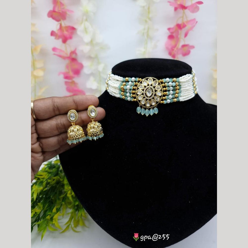 JCM Gold Plated Kundan Stone And Beads Choker Necklace Set