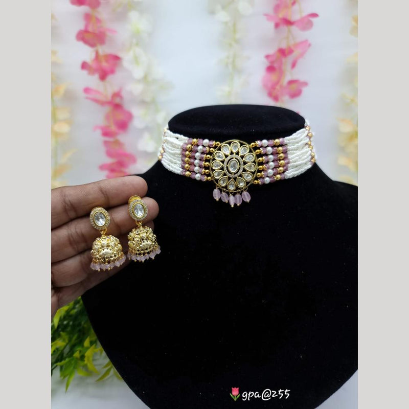 JCM Gold Plated Kundan Stone And Beads Choker Necklace Set