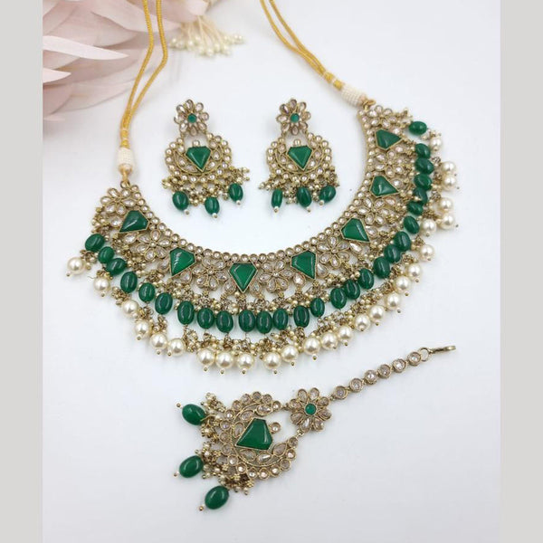 JCM Gold Plated Crystal Stone And Beads Necklace Set