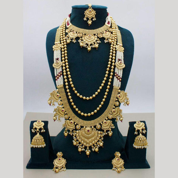 JCM Gold Plated Pota Stone And Pearls Necklace Combo Set