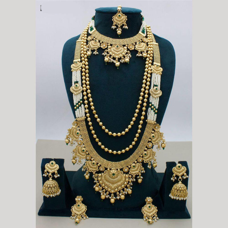 JCM Gold Plated Pota Stone And Pearls Necklace Combo Set