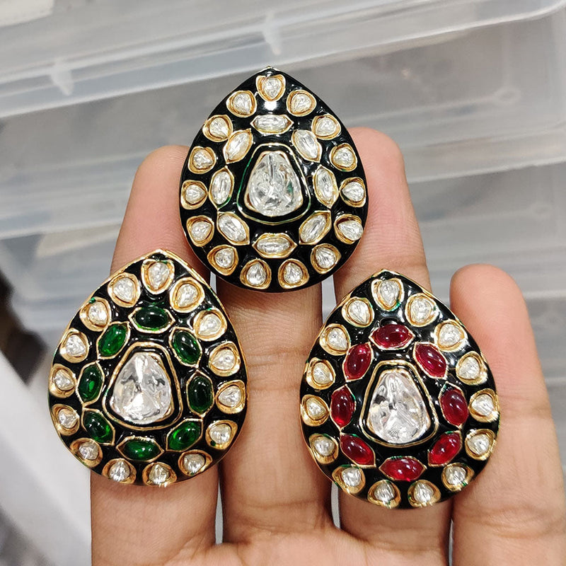 JCM Gold Plated Kundan Stone And  Meenakari Ring