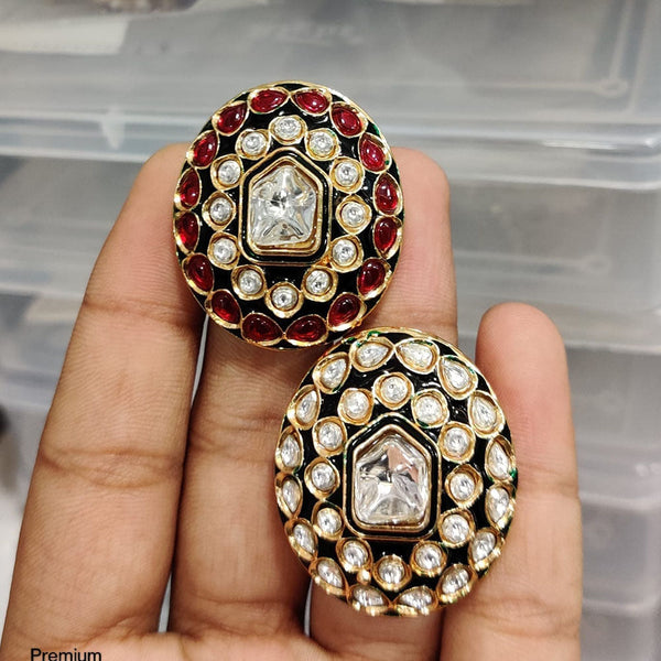 JCM Gold Plated Kundan Stone And  Meenakari Ring