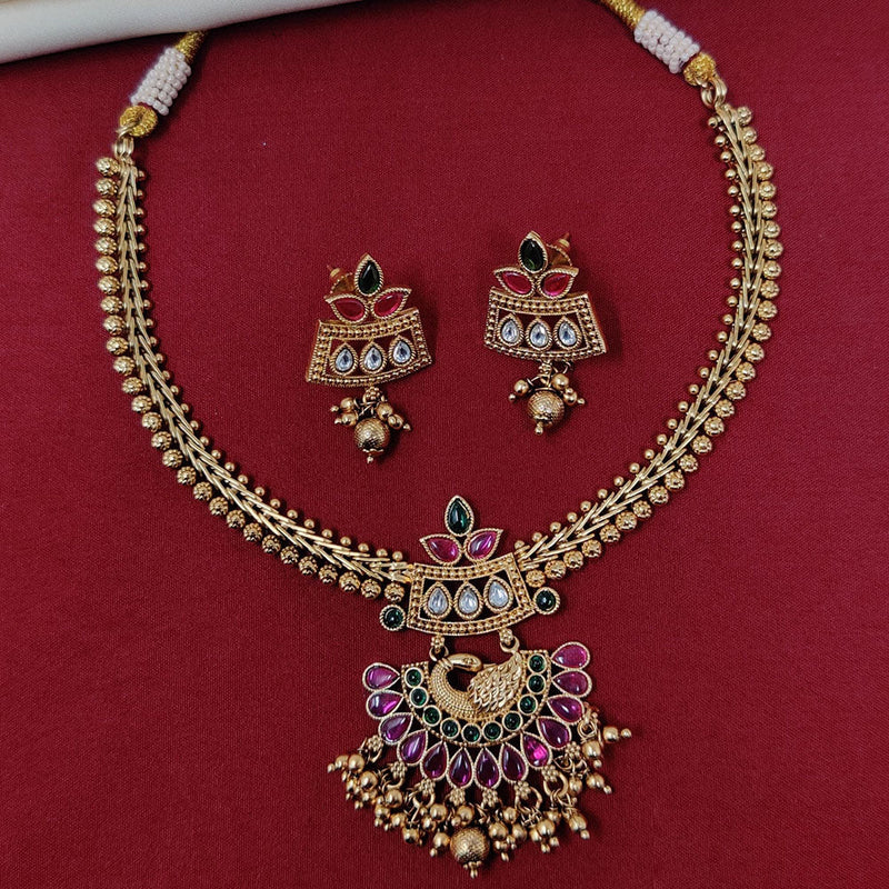 JCM Gold Plated Pota Stone And Pearls Necklace Set