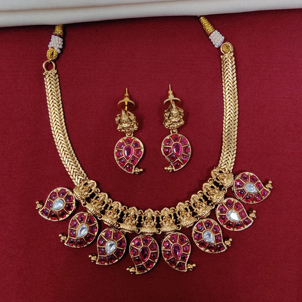 JCM Gold Plated Pota Stone Temple Necklace Set