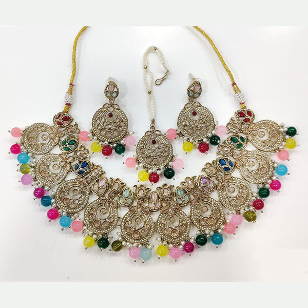 JCM Gold Plated Crystal Stone And Pearls Beads Necklace Set