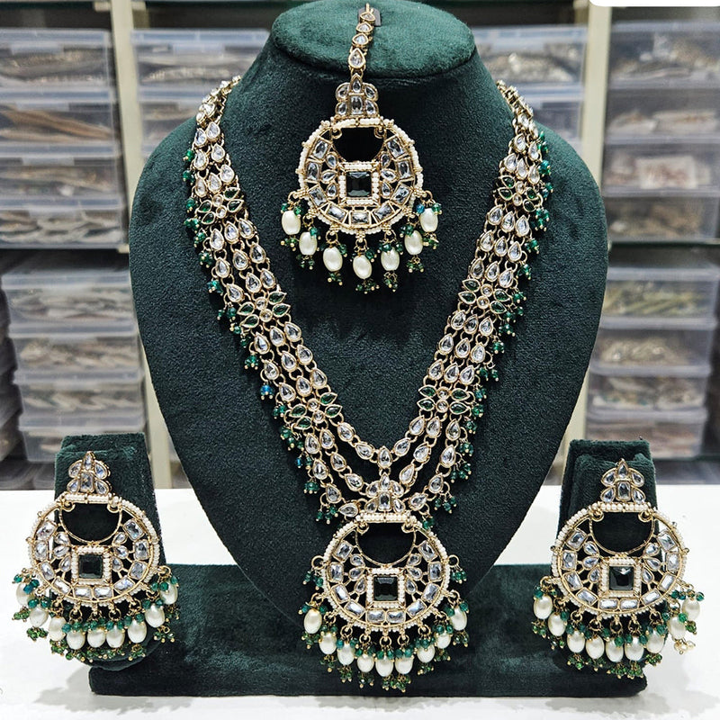 JCM Gold Plated Crystal Stone Pearls And Beads Long Necklace Set