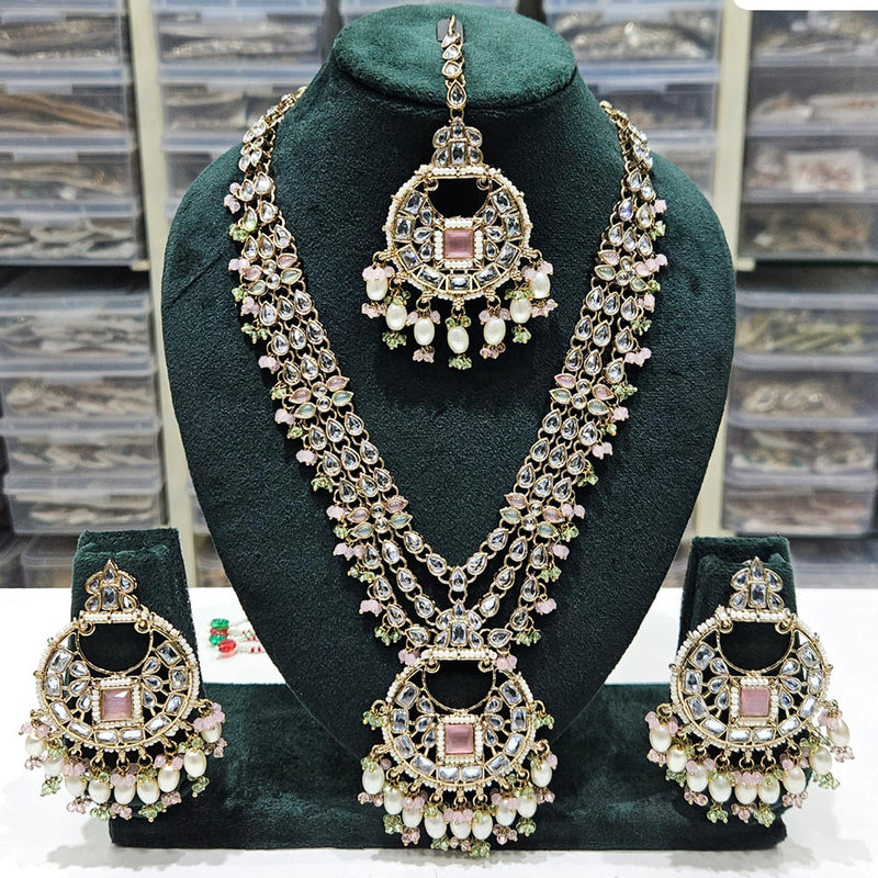 JCM Gold Plated Crystal Stone Pearls And Beads Long Necklace Set