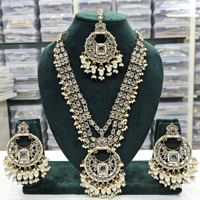 JCM Gold Plated Crystal Stone Pearls And Beads Long Necklace Set